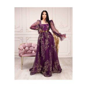 Matik Evening Dress Special Mop Patterned Printed Square Decollete Sleeves 84100